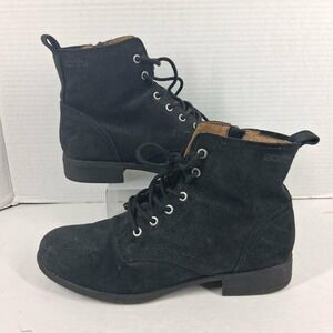 Earth Black Suede Lace Up Side Zip Combat Ankle Boots A613333 Women's 7.5M